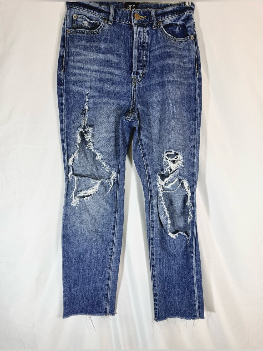 Urban Outfitters BDG Slim Straight Distressed Cropped Mom Jeans With Raw Hem